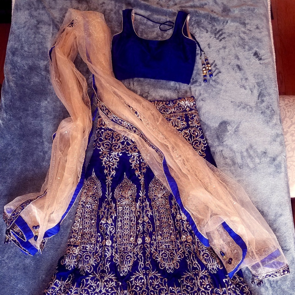 Royal Blue Indian Lengha Wedding Dress
